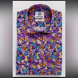 KURT RIVER Kelsey Spread Slim Fit Long Sleeve Shirt Flower Print Mens Size: M